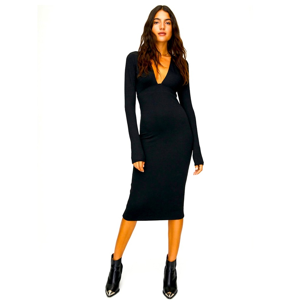 Aritzia Heather White Abby midi plunge sweater dress